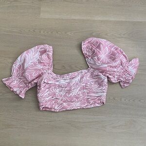 SAYLOR Pink & White Floral Puff-Sleeve Crop Top